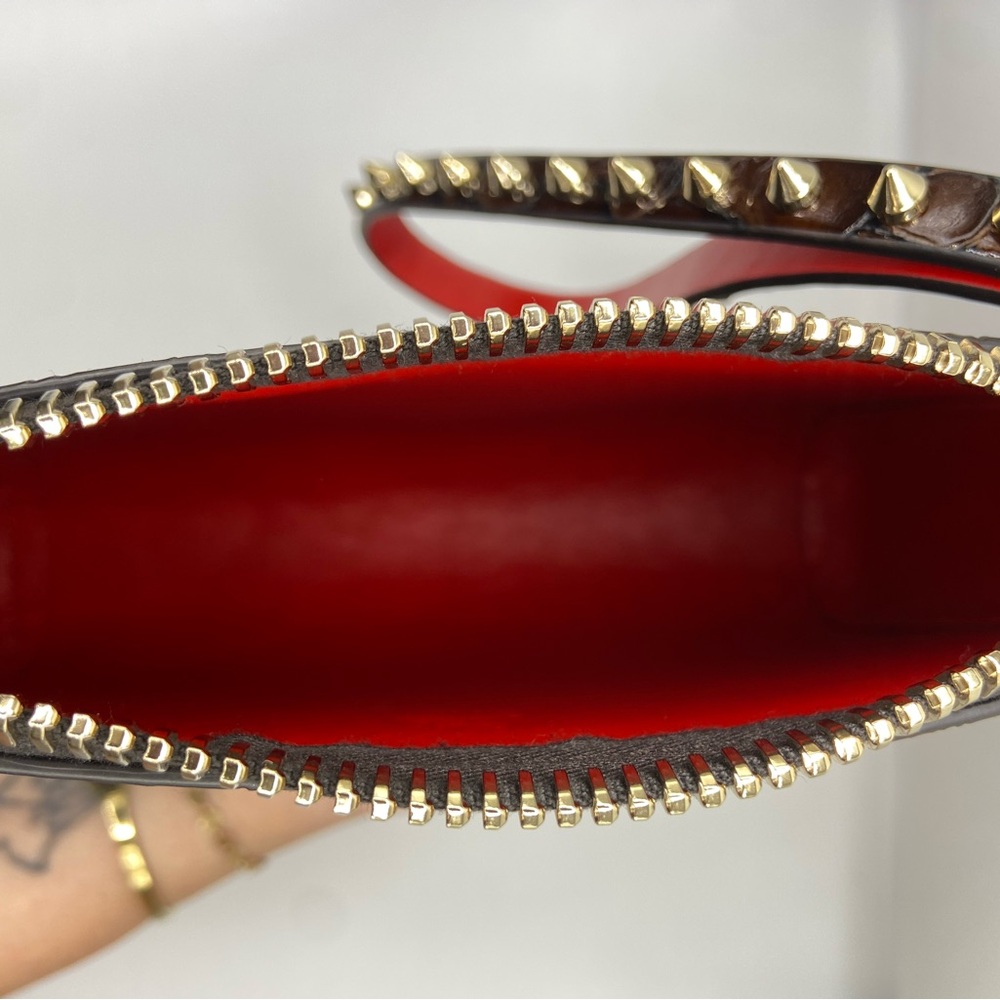Christian Louboutin Cabata Croc Embossed Soft Pouch Spike Wristlet Mini - Picture 11 of 16